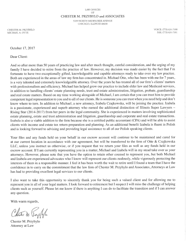 Chester M. Przybylo Letter